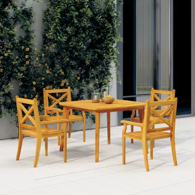 Vidaxl 5 Piece Patio Dining Set Solid Wood Acacia In Neutral