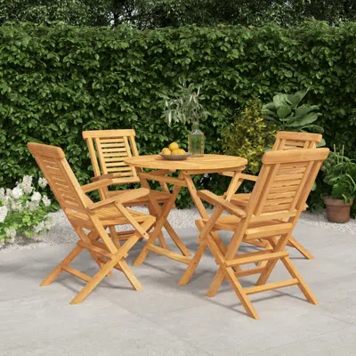 Vidaxl 5 Piece Patio Dining Set Solid Wood Teak In Neutral