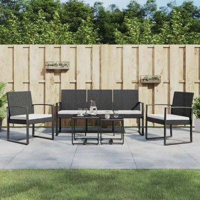 Vidaxl 5 Piece Patio Dining Set With Cushions Black Pp Rattan