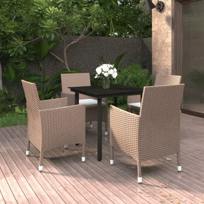 Vidaxl 5 Piece Patio Dining Set With Cushions Poly Rattan And Black In Brown