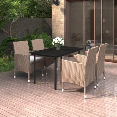 Vidaxl 5 Piece Patio Dining Set With Cushions Poly Rattan And Glass In Brown