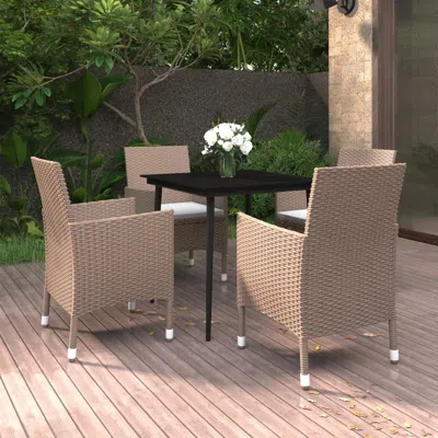 Vidaxl 5 Piece Patio Dining Set With Cushions Poly Rattan And Glass In Neutral