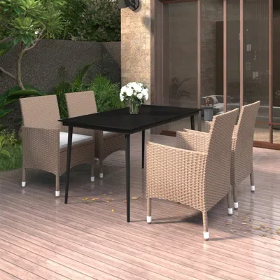 Vidaxl 5 Piece Patio Dining Set With Cushions Poly Rattan And Glass In Neutral