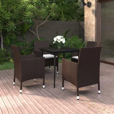 Vidaxl 5 Piece Patio Dining Set With Cushions Poly Rattan And Glass In Brown