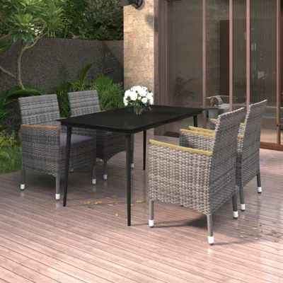 Vidaxl 5 Piece Patio Dining Set With Cushions Poly Rattan And Glass In Gray