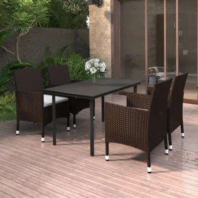 Vidaxl 5 Piece Patio Dining Set With Cushions Poly Rattan And Glass In Brown