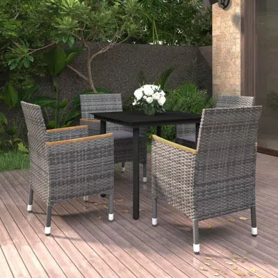 Vidaxl 5 Piece Patio Dining Set With Cushions Poly Rattan And Glass In Gray