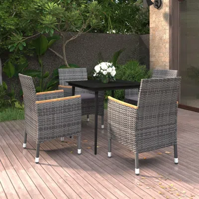 Vidaxl 5 Piece Patio Dining Set With Cushions Poly Rattan And Glass In Gray