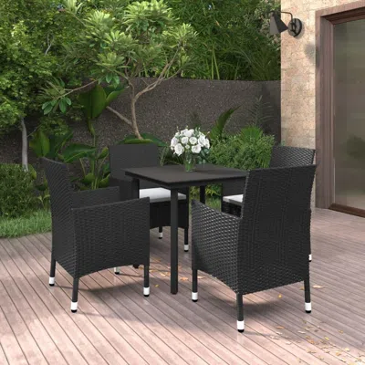 Vidaxl 5 Piece Patio Dining Set With Cushions Poly Rattan And Glass In Black