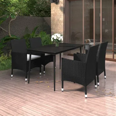Vidaxl 5 Piece Patio Dining Set With Cushions Poly Rattan And Glass In Black
