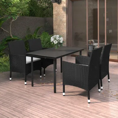 Vidaxl 5 Piece Patio Dining Set With Cushions Poly Rattan And Glass In Black