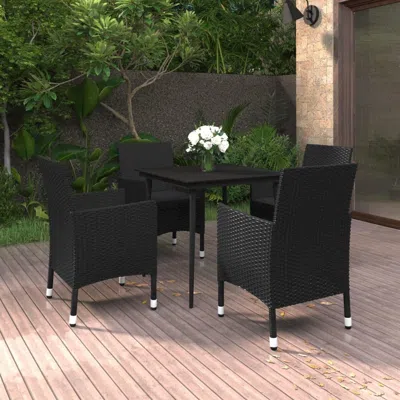 Vidaxl 5 Piece Patio Dining Set With Cushions Poly Rattan And Glass In Black