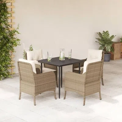 Vidaxl 5 Piece Patio Dining Set With Cushions Poly Rattan In Brown