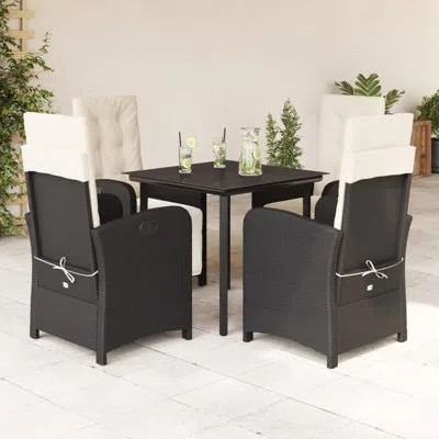 Vidaxl 5 Piece Patio Dining Set With Cushions Poly Rattan In Black,beige