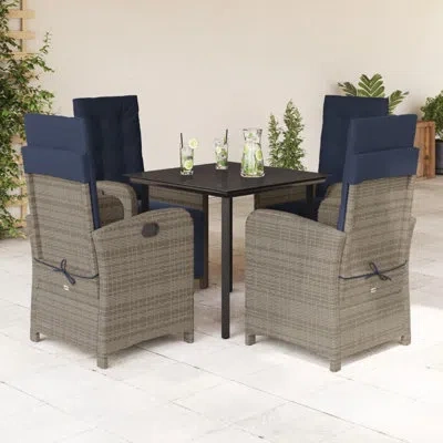 Vidaxl 5 Piece Patio Dining Set With Cushions Poly Rattan, Square Table In Black