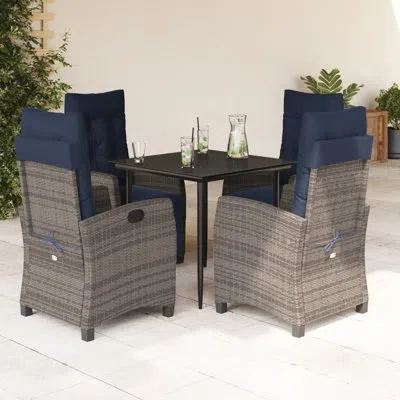 Vidaxl 5 Piece Patio Dining Set With Cushions Poly Rattan, Square Table In Black