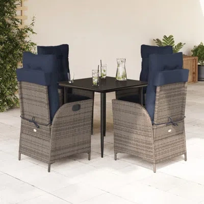 Vidaxl 5 Piece Patio Dining Set With Cushions Poly Rattan, Square Table In Black