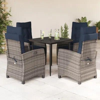 Vidaxl 5 Piece Patio Dining Set With Cushions Poly Rattan, Square Table In Black