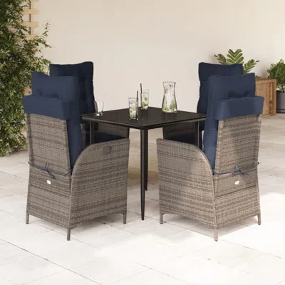 Vidaxl 5 Piece Patio Dining Set With Cushions Poly Rattan, Square Table In Black