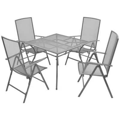 Vidaxl 5 Piece Patio Dining Set With Folding Chairs Steel Anthracite In Gray