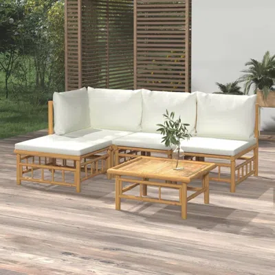 Vidaxl 5 Piece Patio Lounge Set With Cream White Cushions Bamboo In Neutral