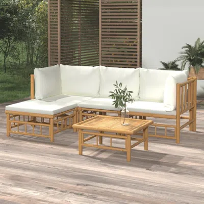 Vidaxl 5 Piece Patio Lounge Set With Cream White Cushions Bamboo In Brown