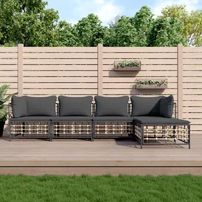 Vidaxl 5 Piece Patio Lounge Set With Cushions Anthracite Poly Rattan In Black
