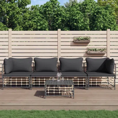 Vidaxl 5 Piece Patio Lounge Set With Cushions Anthracite Poly Rattan In Gray
