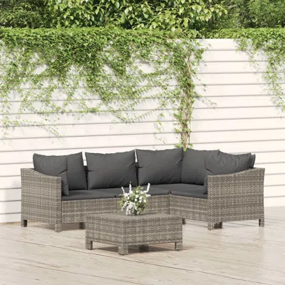 Vidaxl 5 Piece Patio Lounge Set With Cushions Gray Poly Rattan