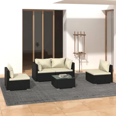 Vidaxl 5 Piece Patio Lounge Set With Cushions Poly Rattan Black