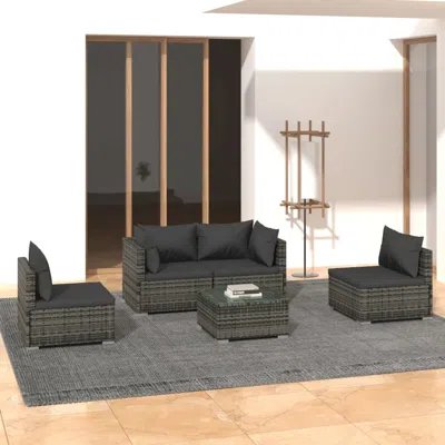 Vidaxl 5 Piece Patio Lounge Set With Cushions Poly Rattan Gray