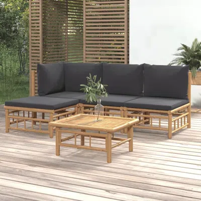 Vidaxl 5 Piece Patio Lounge Set With Dark Gray Cushions Bamboo In Black