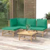 Vidaxl 5 Piece Patio Lounge Set With Green Cushions Bamboo