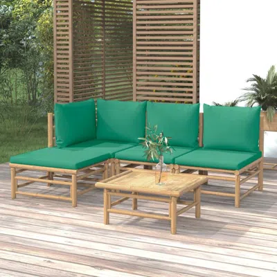 Vidaxl 5 Piece Patio Lounge Set With Green Cushions Bamboo