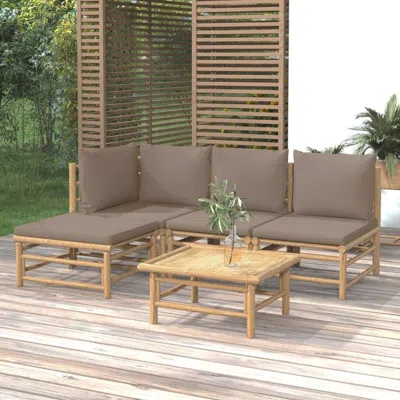 Vidaxl 5 Piece Patio Lounge Set With Taupe Cushions Bamboo In Gray