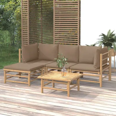 Vidaxl 5 Piece Patio Lounge Set With Taupe Cushions Bamboo In Brown