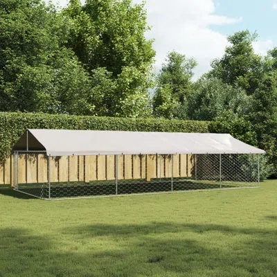 Vidaxl 59.1" H Galvanized Steel Yard Kennel With Pet Door In Silver