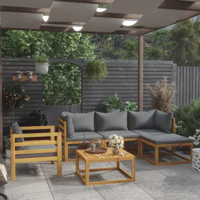 Vidaxl 6 Piece Garden Lounge Set With Cushion Solid Acacia Wood, 3057604 In Gray
