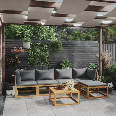 Vidaxl 6 Piece Garden Lounge Set With Cushion Solid Acacia Wood, 3057624 In Gray