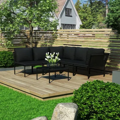 Vidaxl 6 Piece Garden Lounge Set With Cushions Black Pvc, 48591