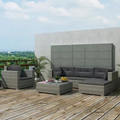 Vidaxl 6 Piece Garden Lounge Set With Cushions Poly Rattan Gray, 42105