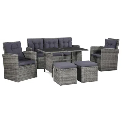Vidaxl 6 Piece Garden Lounge Set With Cushions Poly Rattan Gray, 43960