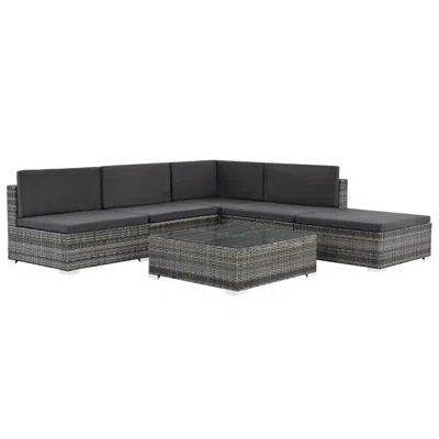 Vidaxl 6 Piece Garden Lounge Set With Cushions Poly Rattan Gray, 48334