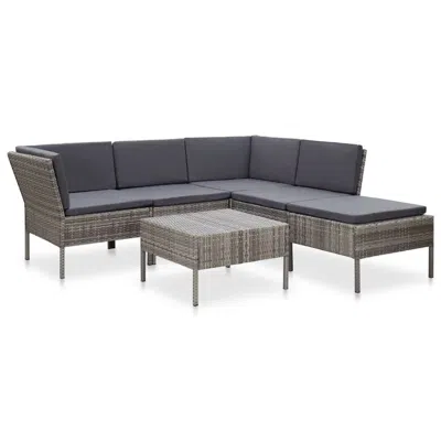 Vidaxl 6 Piece Garden Lounge Set With Cushions Poly Rattan Gray, 48942