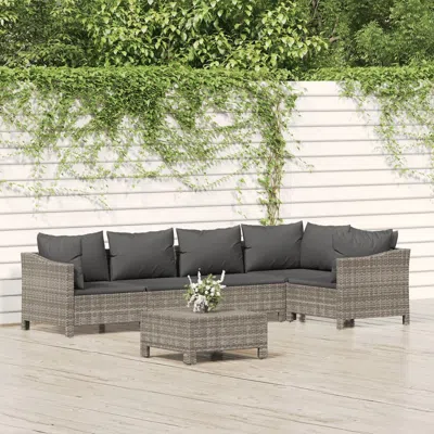 Vidaxl 6 Piece Patio Lounge Set With Cushions Gray Poly Rattan