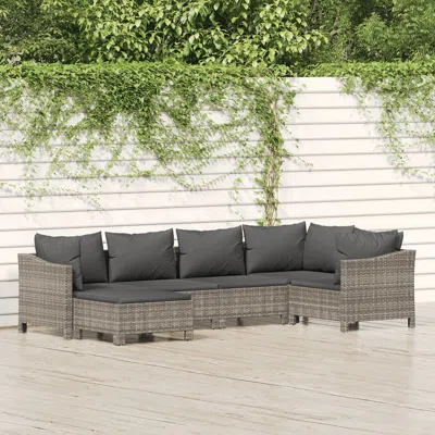 Vidaxl 6 Piece Patio Lounge Set With Cushions Gray Poly Rattan