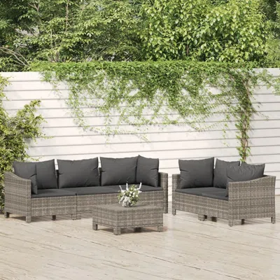 Vidaxl 6 Piece Patio Lounge Set With Cushions Gray Poly Rattan
