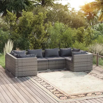 Vidaxl 6 Piece Patio Lounge Set With Cushions Poly Rattan Gray