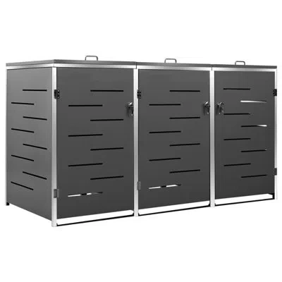 Vidaxl 6.79 Ft. W X 2.54 Ft. D Stainless Steel Horizontal Garbage Shed In Gray