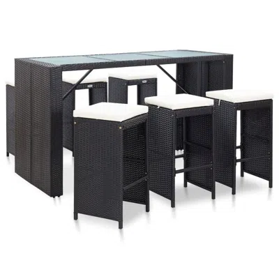 Vidaxl 7 Piece Garden Bar Set With Cushions Poly Rattan Black, 49560